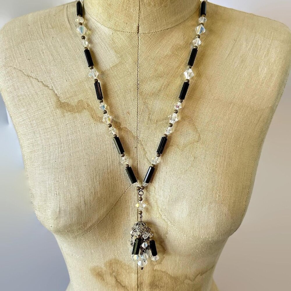 Art Deco Necklace, Vintage, 20s, Glass, Faceted, Flapper, Tassel, Sautoir, 24"